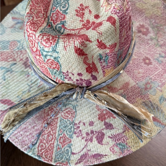 Johnny Was Floral Wide-Brim Straw Fedora Hat - Pink, Blue, Yellow - Picture 3 of 7